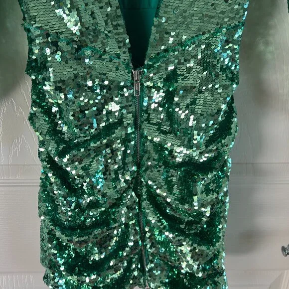 For Love & Lemons Marais Sequin Mini Dress SZXS Backless Green Party Cocktail